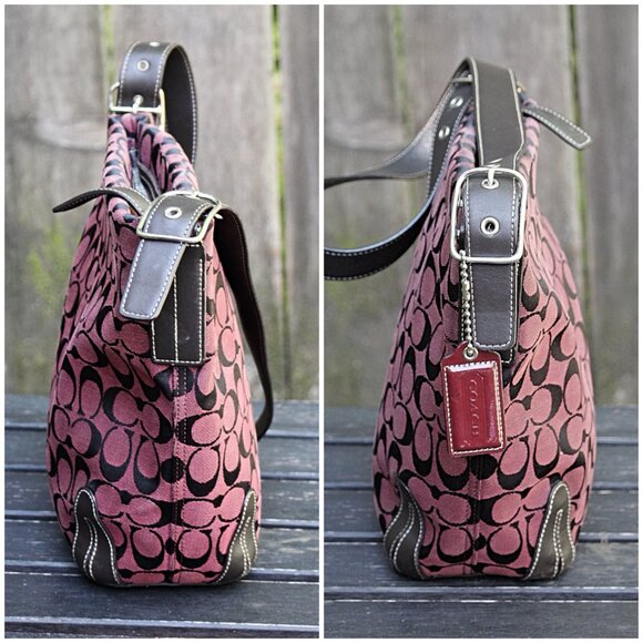 Coach Vintage Y2K - Signature and Leather Bucket Bag 6076 in Bordeaux Jacquard - Picture 6 of 14